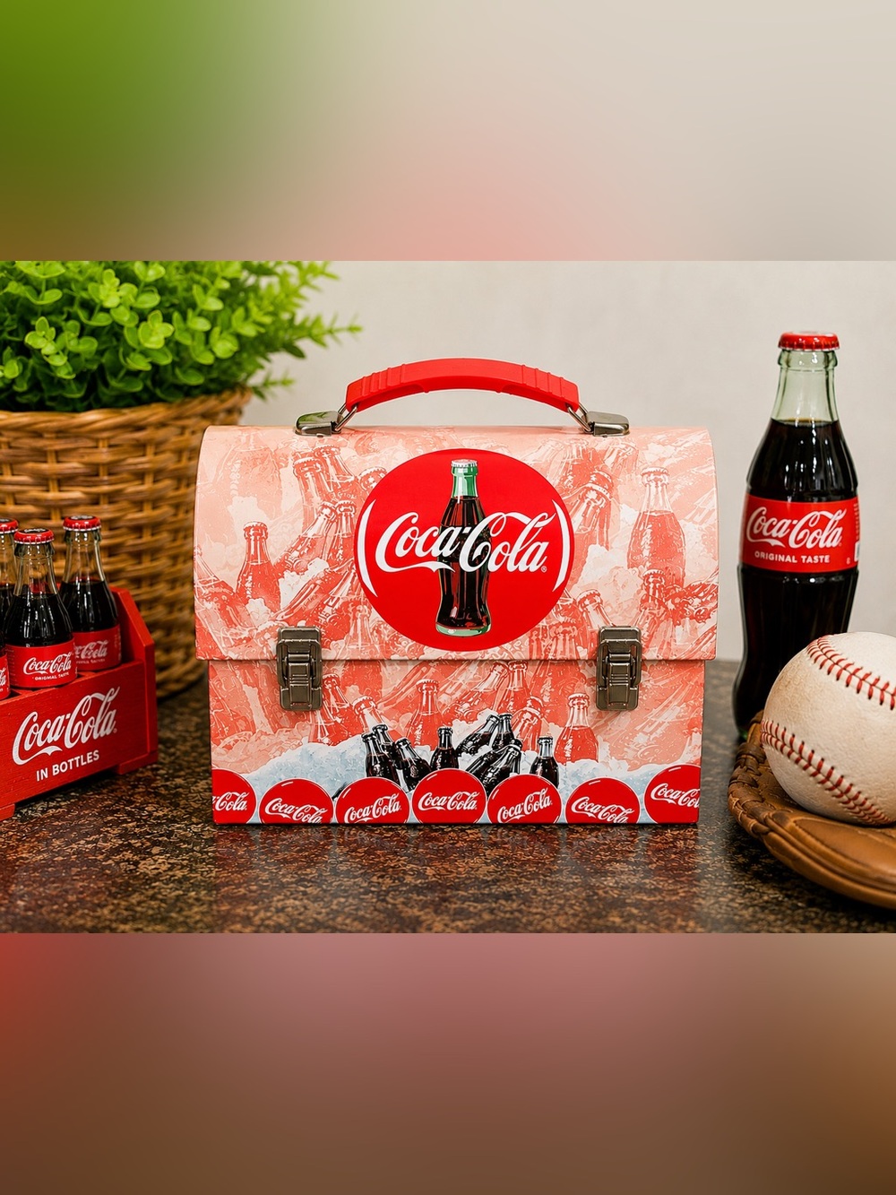 Coca-Cola Collectible Tin Lunch Box Coke Bottle Graphic Carry Case